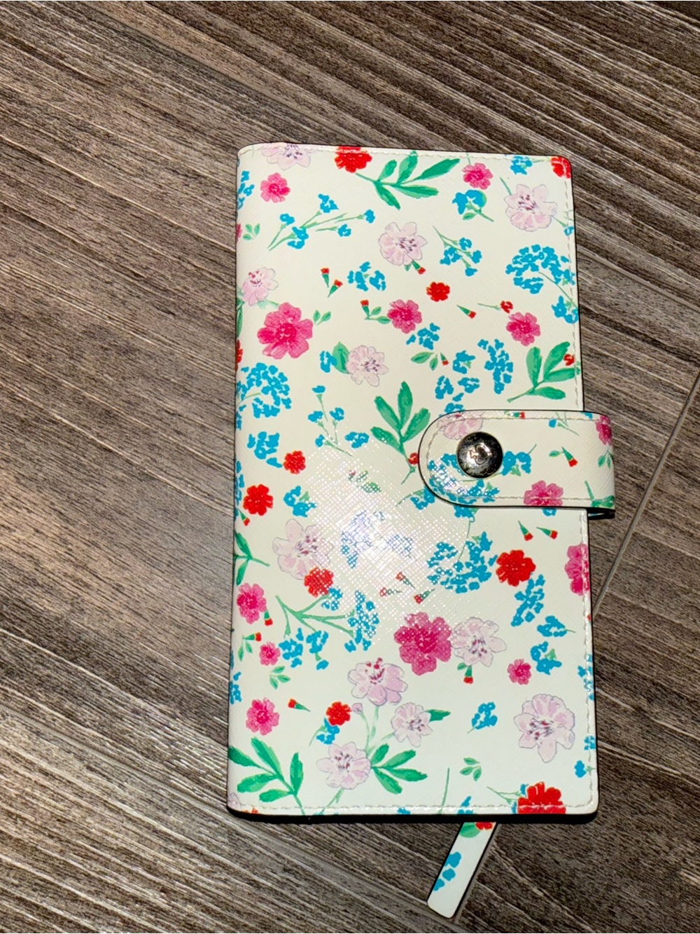 kate spade Cream Floral Snap Wallet with Pink, Blue & Red Blooms